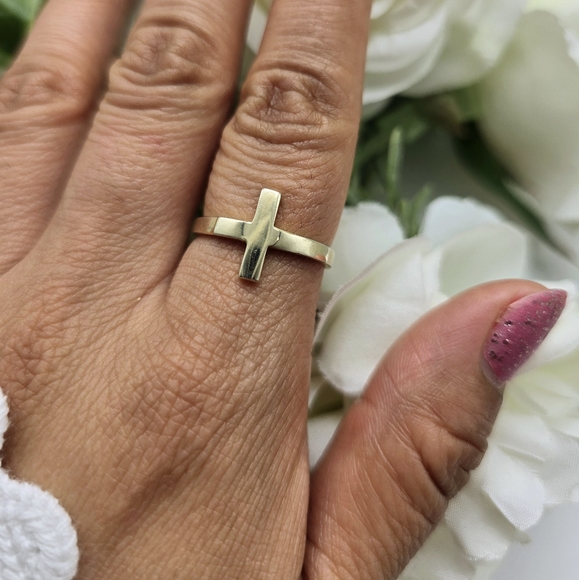 ❤️ GOLDEN SW CROSS STERLING SILVER RING - Picture 4 of 5